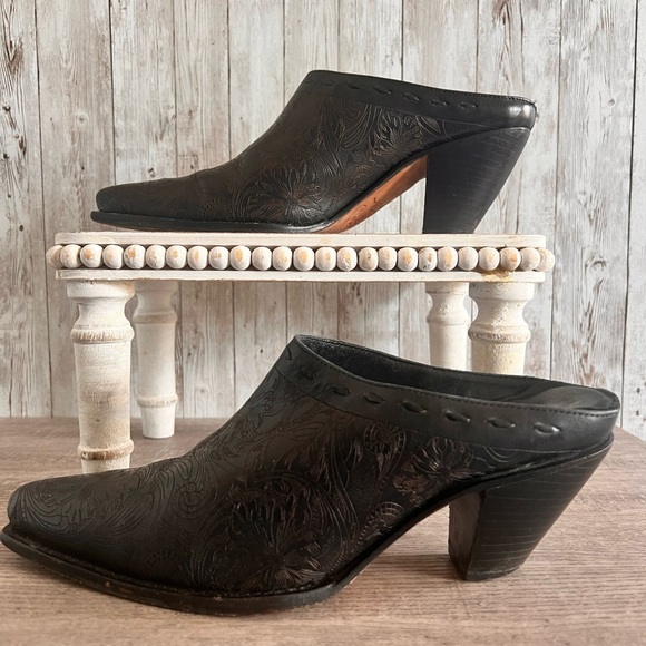 Lucchese Charlie Horse Vintage Embossed Leather Western Mules Womens Size 7 - Picture 3 of 9
